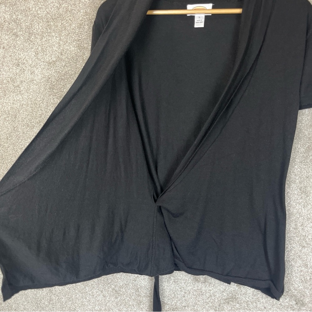Talbots Sweater Womens Large Black Wrap Short Sleeve Side Tie Stretch- 3870 - Picture 9 of 10
